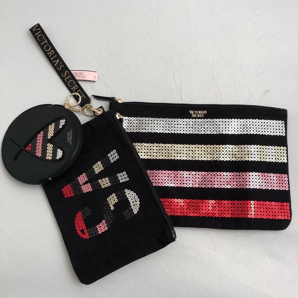 Victoria’s Secret sequin logo cosmetic bags and coin purse